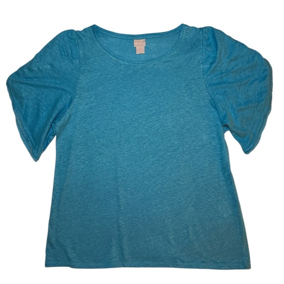 Chicos Linen Flutter Sleeve Tee Size M - Picture 9 of 9